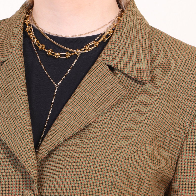 90s Vintage Cropped Check Jacket Blazer in green M/L image 3