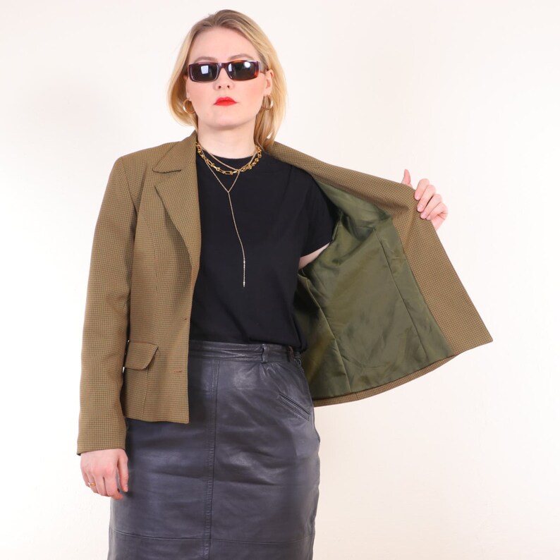 90s Vintage Cropped Check Jacket Blazer in green M/L image 7