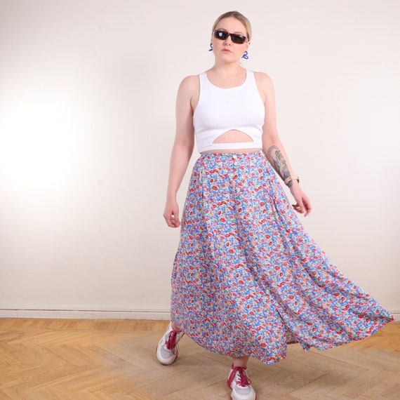 Vintage Bright Ditsy Floral Print High Waist Button Down Maxi Skirt WITH POCKETS W28 Etsy UK