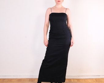 Y2K Mob wife Evening Maxi dress with spaghetti straps and small train, size ~M