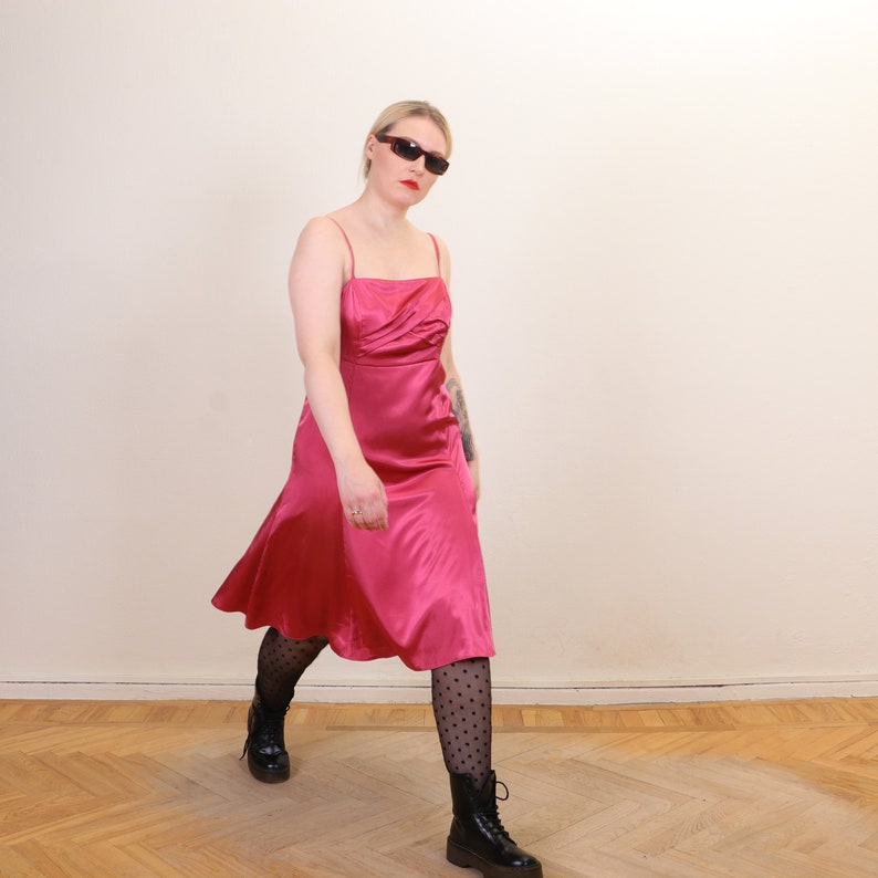 Vintage Y2K Silky Draped slip dress in Purple Pink Red, Sleek Party dress M/L EU40 image 9