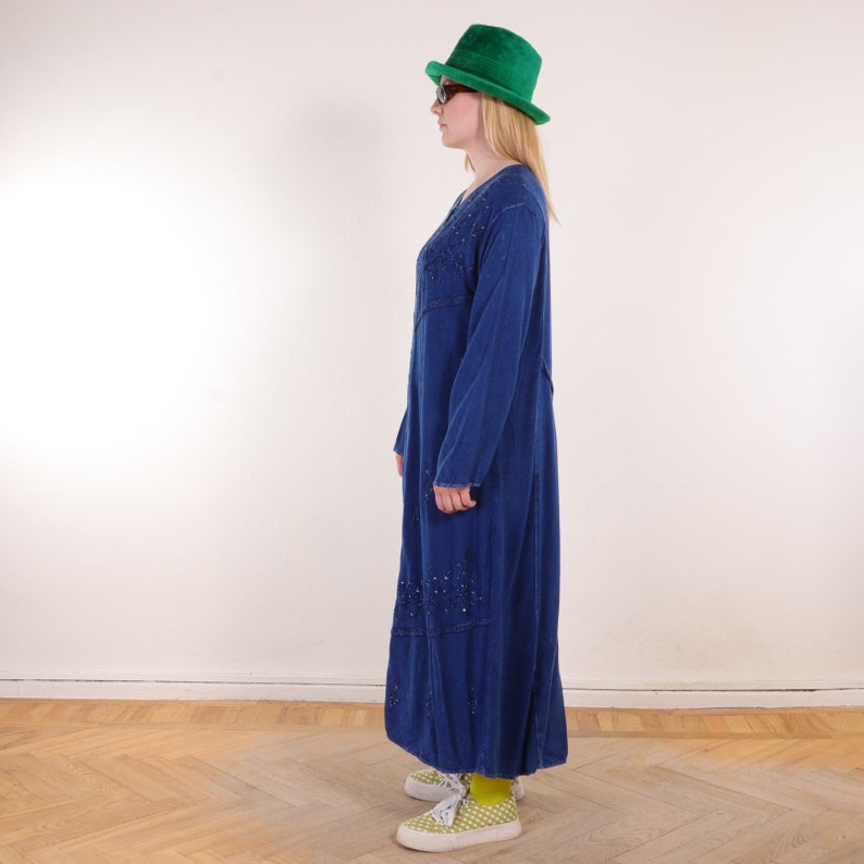Y2K Boho Lagenlook flowy blue maxi dress SUPER SOFT up to size XL image 8