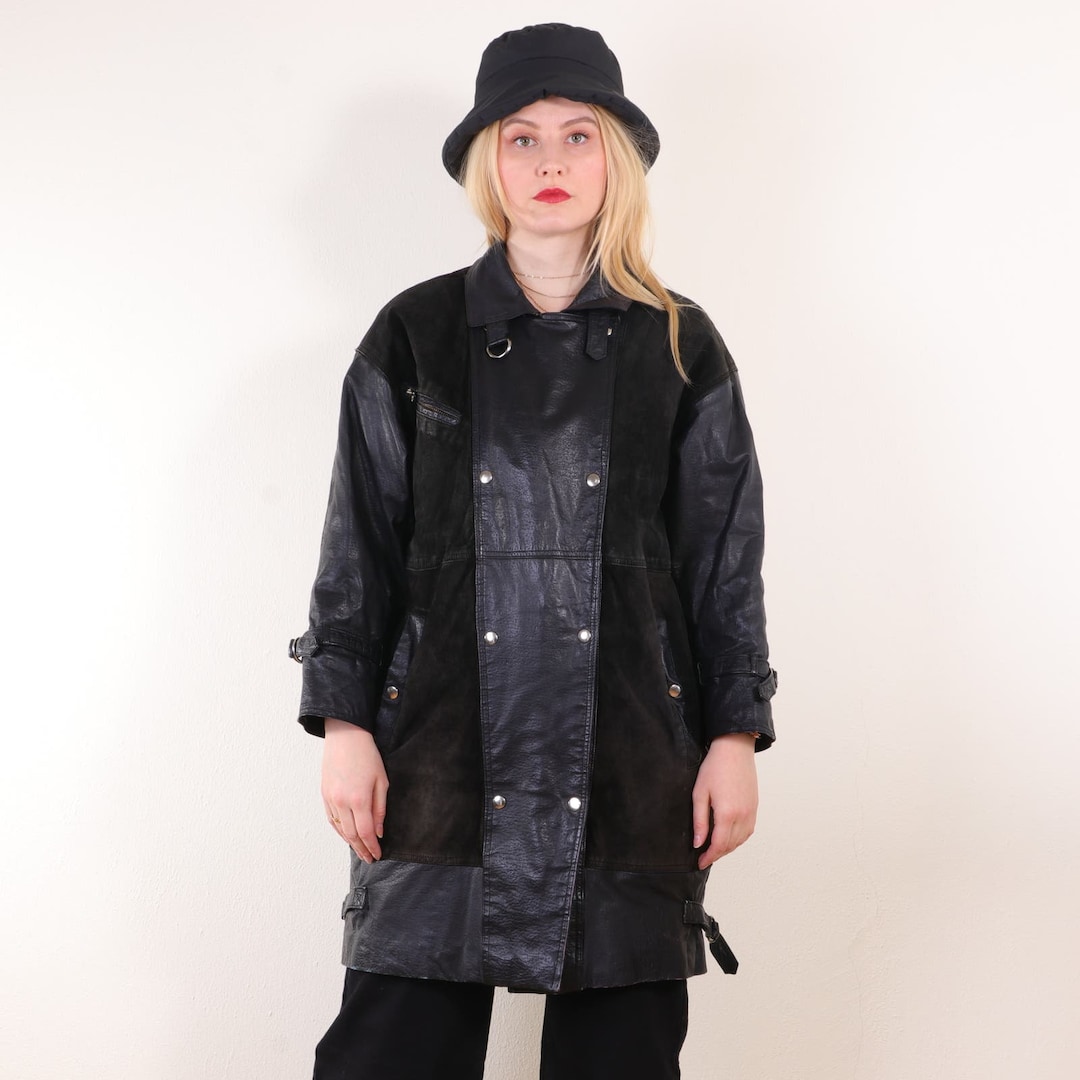 90s Vintage Hollies Long Leather & Suede Jacket, Short Coat With Flannel Lining in Black M - Etsy 90s Vintage Hollies Long Leather & Suede Jacket, Short Coat With Flannel Lining in Black M - Etsy