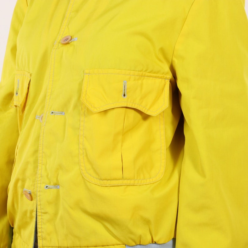 Vintage 80s REVERSIBLE bold bomber jacket in yellow and baby blue M, cotton artisan hippie short jacket image 8