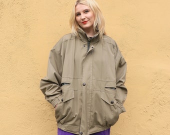 Italian 90s minimalist oversized windbreaker jacket in khaki green size XL/ mens 56