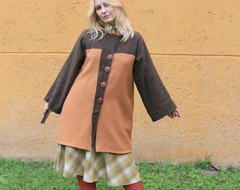 Vintage 70s Boho Wool coat Artisan Handmade, Renaissance fair coat