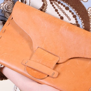Vintage Hand-stitched envelope clutch bag in Natural Leather, boho style accessories image 9