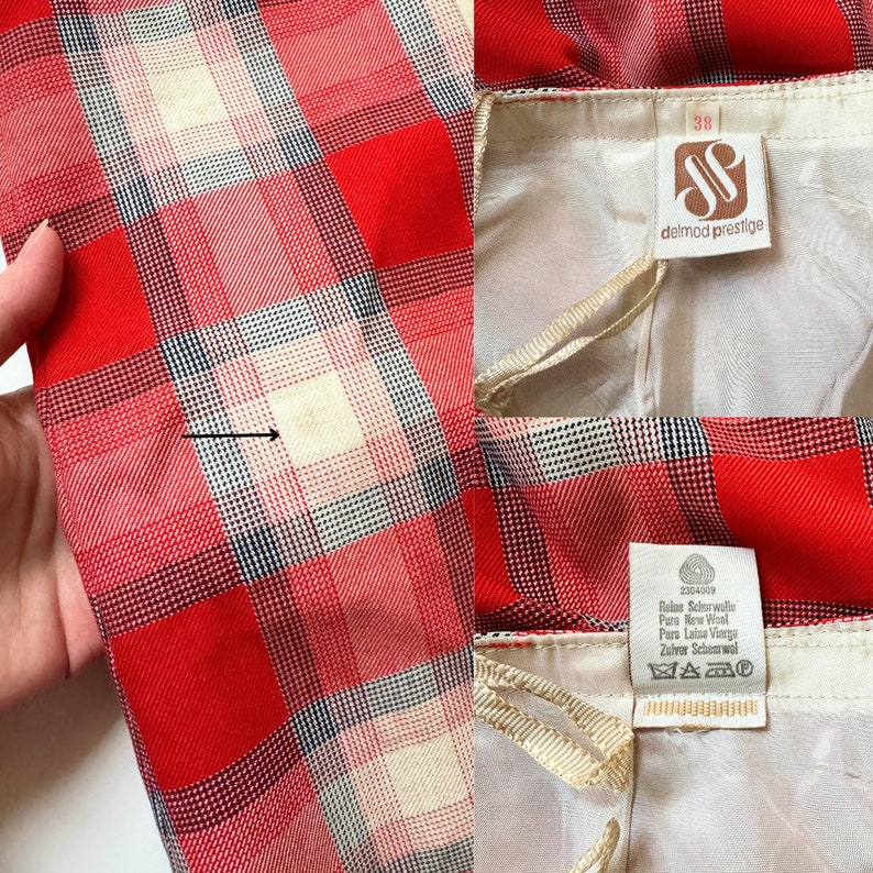 Vintage 70s Red Plaid box pleat skirt S, secretary business work office smart casual skirt 30s 40s style image 10