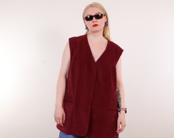 Gilet sans manches bordeaux vintage NOS taille EU54 (~ 3X), Gilet sans manches boutonné pour garde-robe Capsule Academia foncé