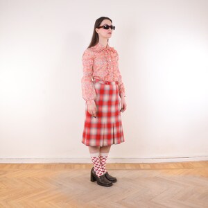 Vintage 70s Red Plaid box pleat skirt S, secretary business work office smart casual skirt 30s 40s style image 6