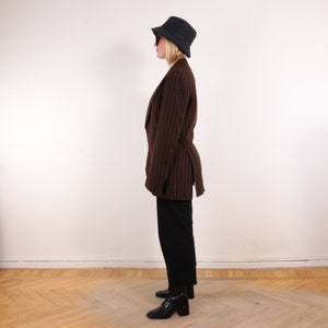 Vintage 70s Pinstripe Wool Minimalist Van Gils Blazer w Large Lapels in Brown M imagem 9