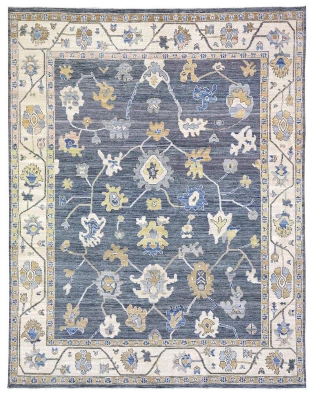 Theda Rug Hand Knotted Wool Rug, Traditional Persian Floral Oriental Design, Blue ...