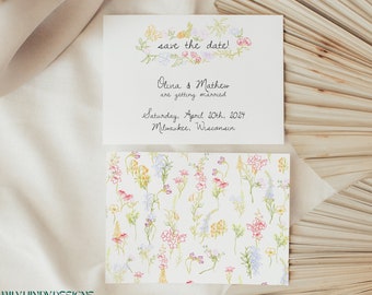Save the Date Template⎜Hand Drawn Wildflower Editable Template