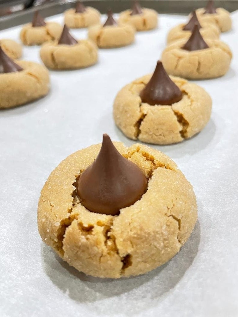Classic Peanut Butter Hershey Kiss Thumbprint Cookies ONE Dozen Etsy