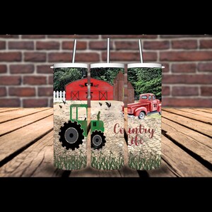 Country Life Skinny Tumbler Design png, farm truck, barn, tractor, silo