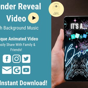 Instant download Gender reveal video | Video card digital announcement | Firework Countdown It&#39;s a Boy | Gender Announcement Video