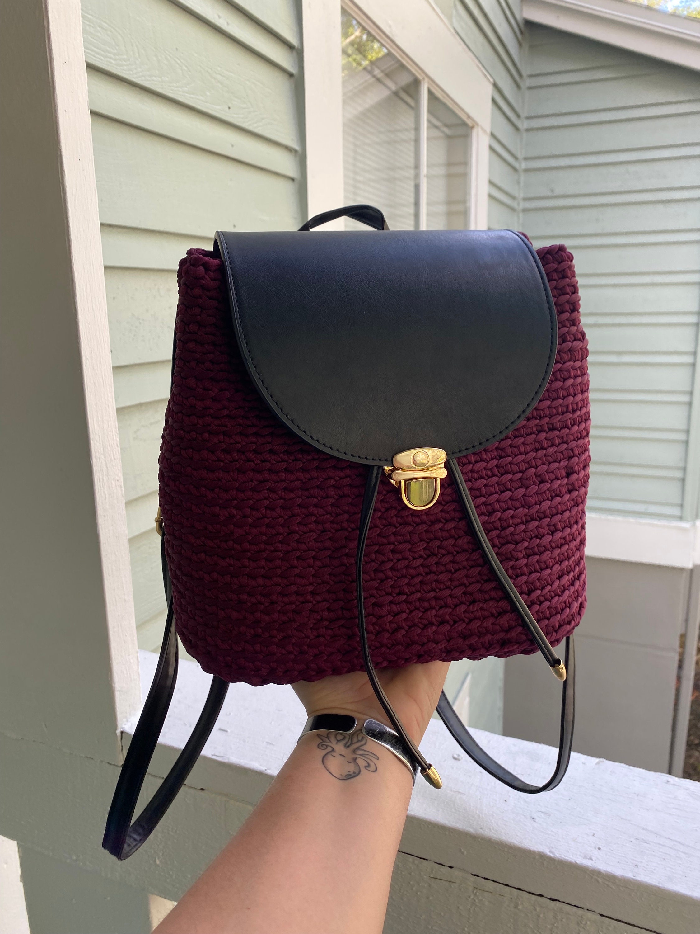 Crochet Drawstring Backpack - Purple & Gray Amazon.com: Coopay Knitting & Crochet Bag - Large Yarn  main image 2
