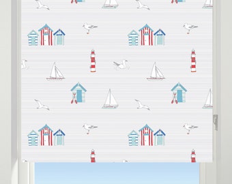 Beach Hut & Boats, Thermal Blackout Roller Blind, Easy Trim