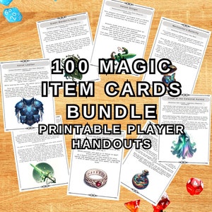 100 cartas de itens mágicos para D&D 5e - PDF para impressão com arte original e efeitos mágicos exclusivos