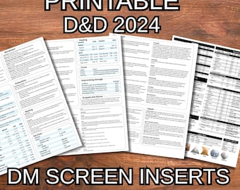 DnD 5e DM Screen Inserts - 2024 Printable Info Sheets (Digital Download)