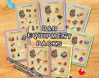 DND Equipment Packs - Visuele referentie-itemkaarten - Afdrukbare download voor Dungeons and Dragons DM's en spelers