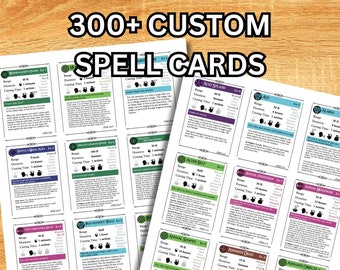 300+ D&D 5e Spell Cards + 7 Blank School Cards -Digital Download | Color-Coded by School of Magic | Class-Labeled | Comprehensive Spell Info