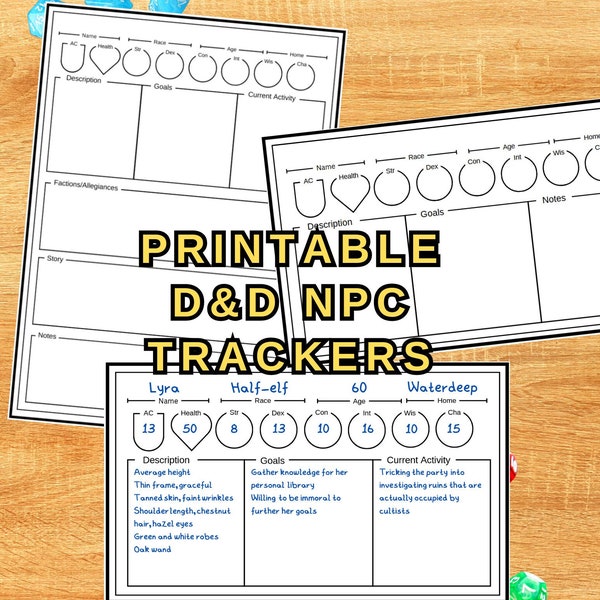 D&D NPC Tracker Sheets - Organize and Master Your Game - Digital download DM tools png+pdf for dungeon masters