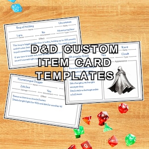 Lot de modèles de cartes d'objets D&D - Suivi d'objets magiques imprimables 6 RPG pour Dungeon Masters - Accessoires de jeux de rôle fantastiques