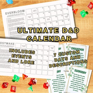 DnD Custom Calendar - Digital Download -TTRPG Campaign, Personalized Months & Days with Lore Descriptions - RPG World Building Tool