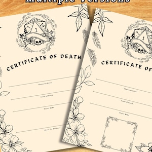 Folheto de certidões de óbito DnD - 3 versões | Ideia de presente D&D | Mestre | TTRPG | RPG - Dungeons and Dragons