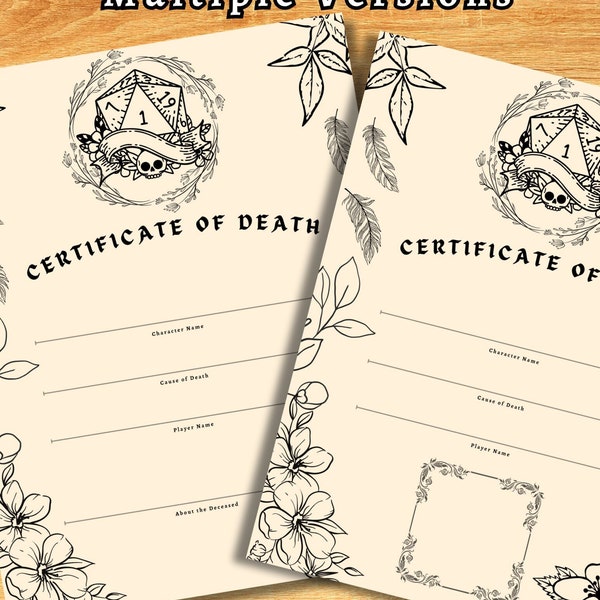 DnD Death Certificates Handout - 3 Versions | D&D Gift idea | DM | TTRPG | Role-Playing - Dungeons and Dragons