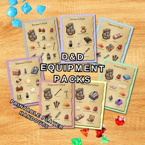 Paquetes de equipamiento de DND: tarjetas de artículos de referencia visual: descarga imprimible para DM y jugadores de Dungeons and Dragons