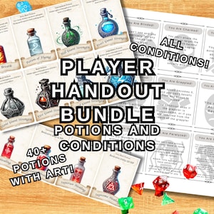 Afdrukbare bundel D&D-voorwaarde- en drankjekaarten: complete set van 15 5e conditiekaarten en 41 drankjeskaarten - Digitale DM-hulpmiddelen en -hand-outs - Niet storen