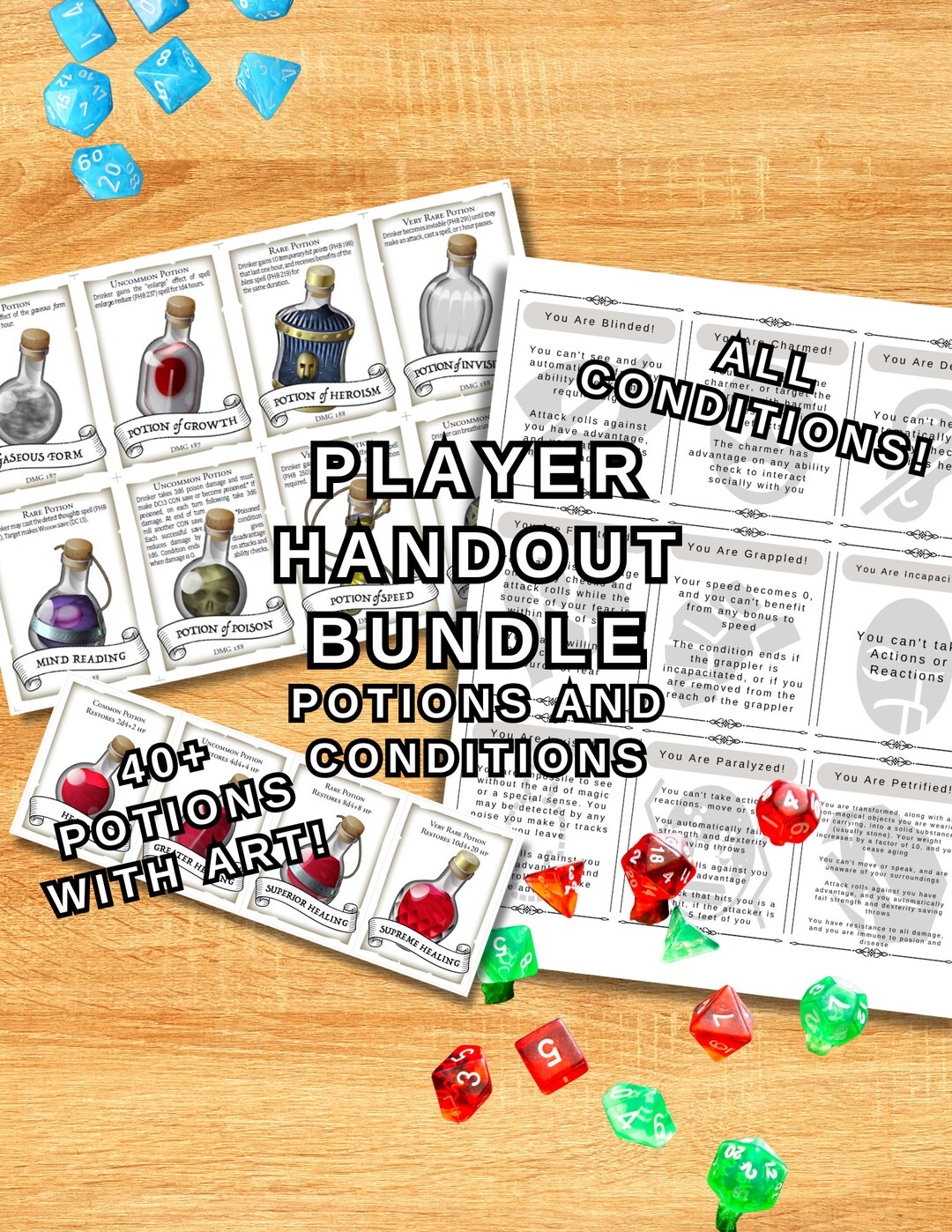 D&amp;D Condition and Potion Cards Printable Bundle: Complete Set of 15 5e ...