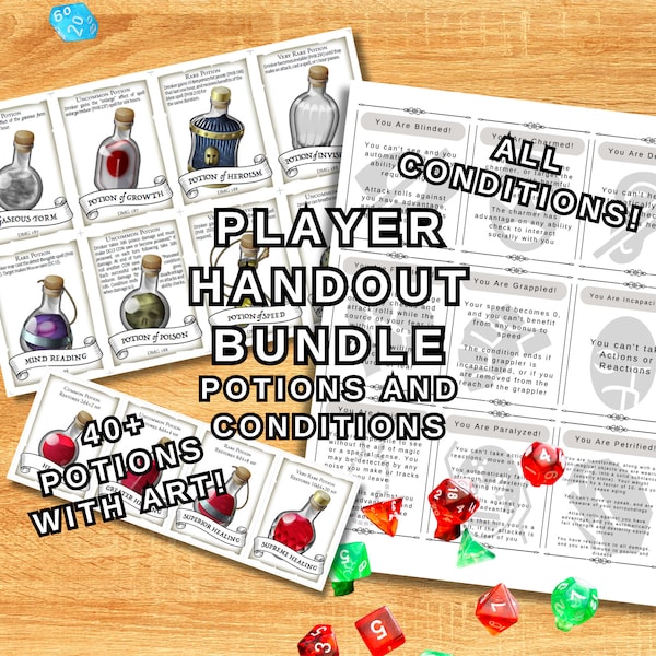 D&D Condition and Potion Cards Printable Bundle: Complete Set of 15 5e Conditions and 43 Potion Cards - Digital DM Tools and Handouts - DND