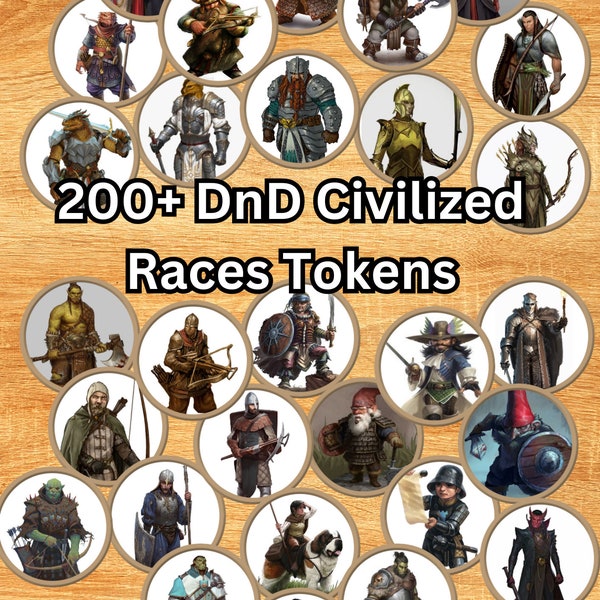 DnD Tokens Civilized Races Pack - Oltre 200 gettoni stampabili di alta qualità per Dungeons & Dragons - Roll20 - Dm Tools - Risorse Dungeon Master
