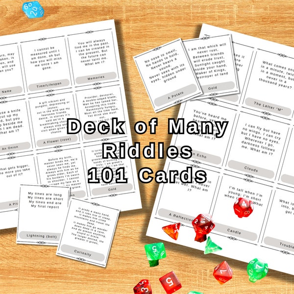 101 Printable Riddle Cards for D&D DMs: Deck of Many Riddles. Dungeons and Dragons Puzzles, Digital Download for Dungeon Masters