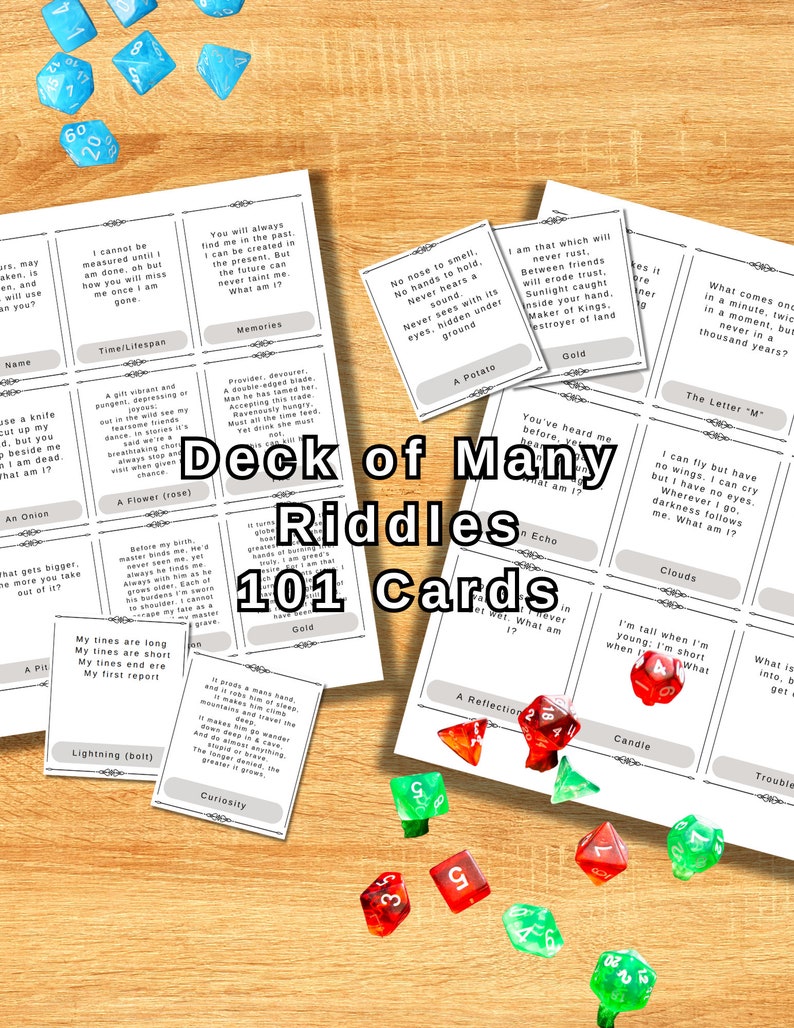 101 Printable Riddle Cards for D&D DMs: Deck of Many Riddles. Dungeons and Dragons Puzzles, Digital Download for Dungeon Masters image 1