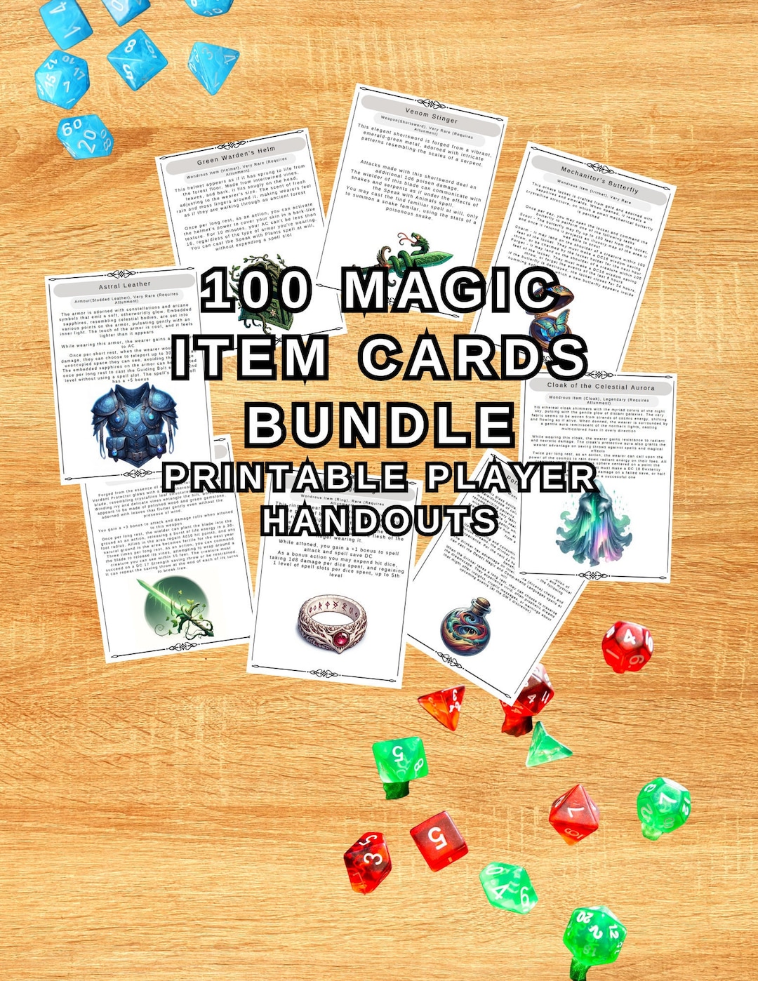 100 Magic Item Cards for D&D 5e Printable PDF With Unique, Original Art