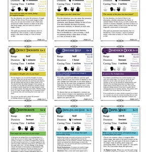 300 D&D 5e Spell Cards 7 Blank School Cards Digital Download Color-Coded by School of Magic Class-Labeled Comprehensive Spell Info image 3