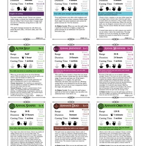 300 D&D 5e Spell Cards 7 Blank School Cards Digital Download Color-Coded by School of Magic Class-Labeled Comprehensive Spell Info image 6