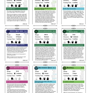 300 D&D 5e Spell Cards 7 Blank School Cards Digital Download Color-Coded by School of Magic Class-Labeled Comprehensive Spell Info image 5