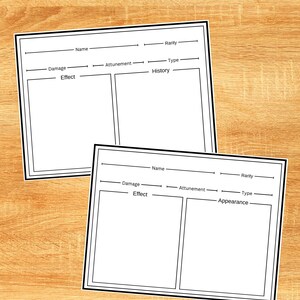 D&amp;D Item Cards Template Bundle 6 RPG Printable Magic Item Tracker for Dungeon Masters Fantasy ...