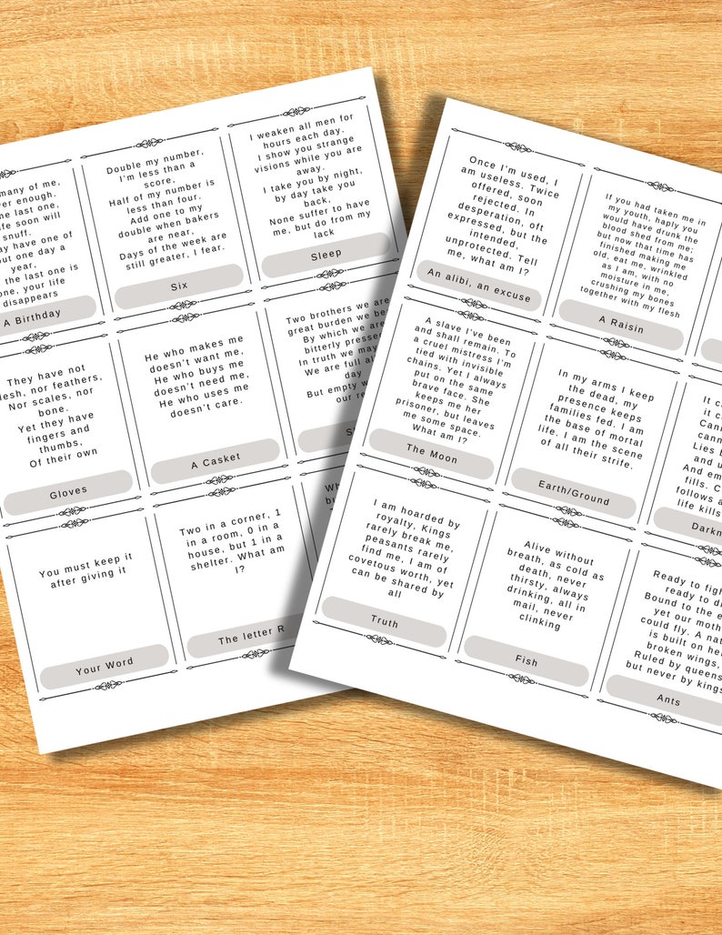 101 Printable Riddle Cards for D&D Dms Deck of Many Riddles. Etsy
