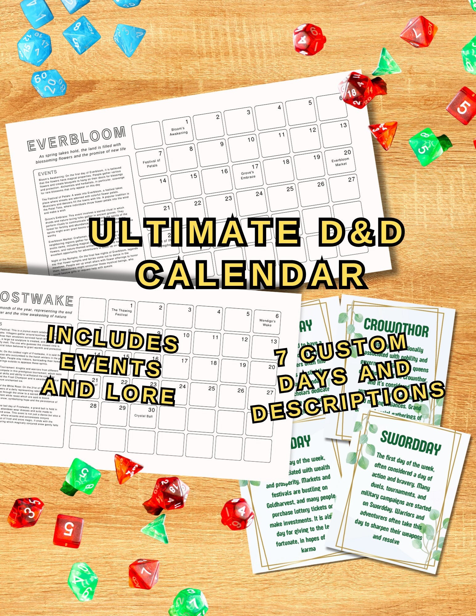 Dnd Custom Calendar - Digital Download -TTRPG Campaign