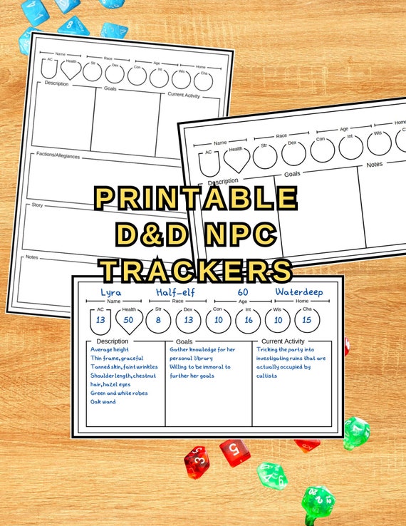 D&D NPC Tracker Sheets - Organize and Master Your Game - Digital download DM tools png+pdf for dungeon masters