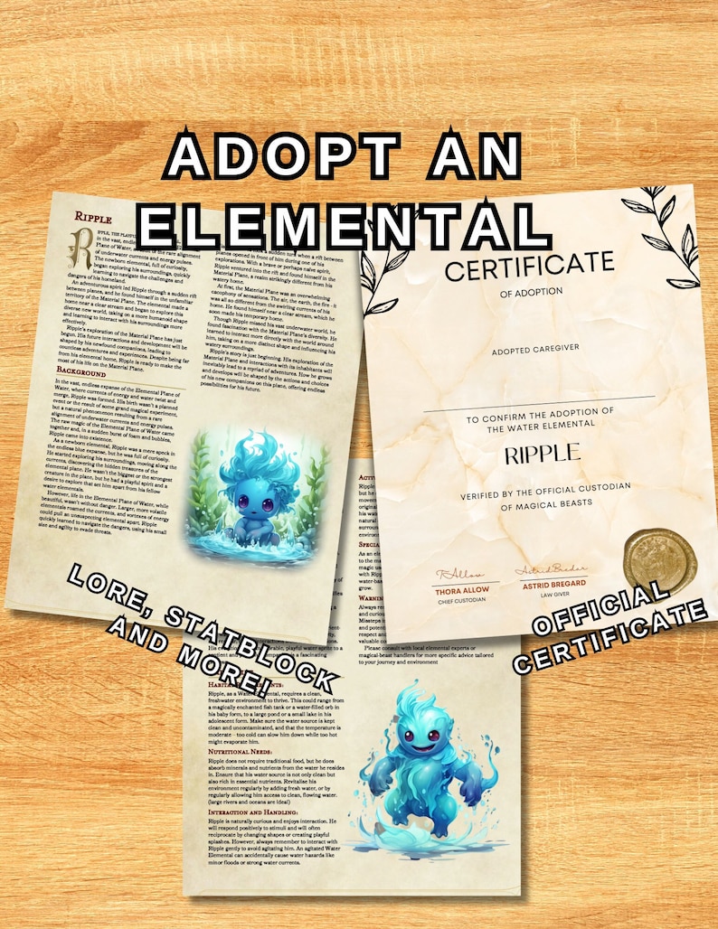 Adopt Ripple the Water Elemental: D&D Adoption Kit (PDF Downloads) - Etsy