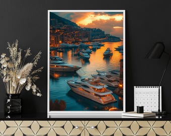 Monaco Wall Art – Yacht Marina Sunset Photography (Digital Download)