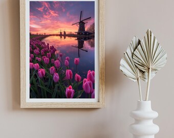 Netherlands Wall Art – Windmills and Tulip Fields Photography (Digital Download)