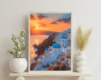 Santorini Wall Art – Sunset Coastal Photography (Digital Download)